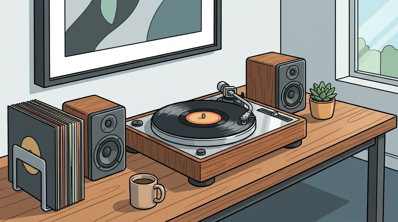A turntable on a table.