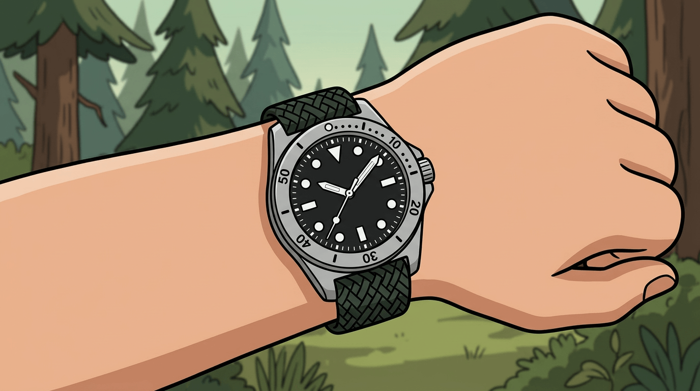 A dive watch on a wrist.